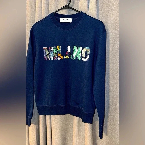 MSGM Milano Beads Authentic Designer Luxury Navy Blue Embellished Sweatshirt SM - Picture 7 of 13